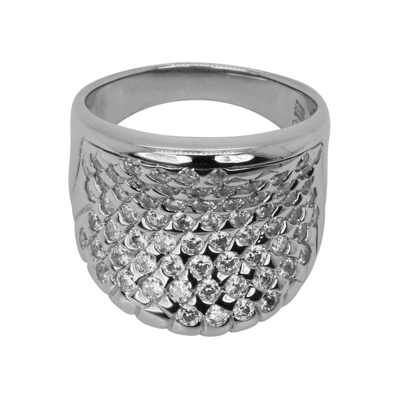 SS & CZ Round Cut Concave Ring