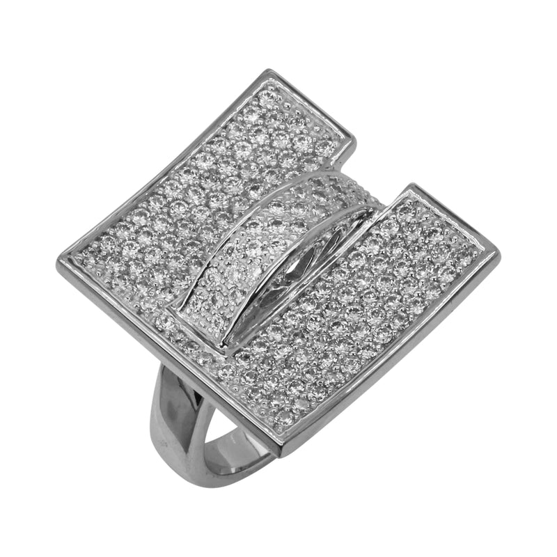 SS & CZ Impressionist Square Top Ring