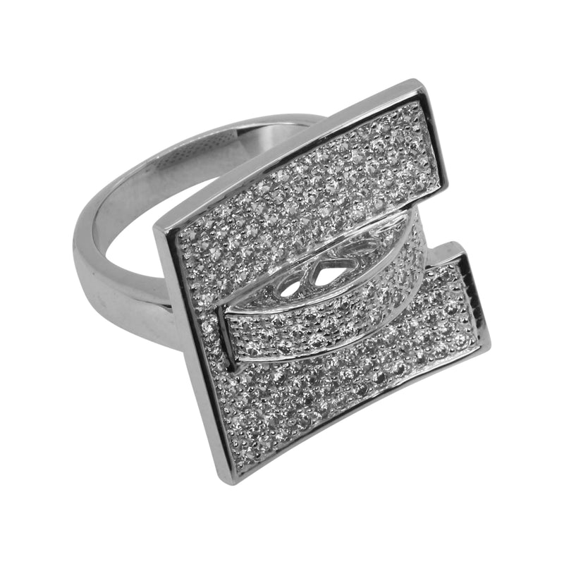 SS & CZ Impressionist Square Top Ring