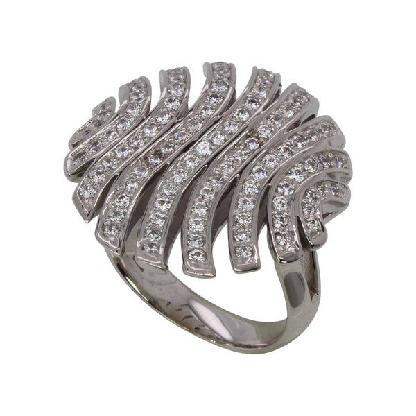 SS & CZ Striped Wave Circle Ring