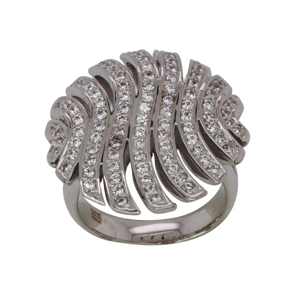 SS & CZ Striped Wave Circle Ring