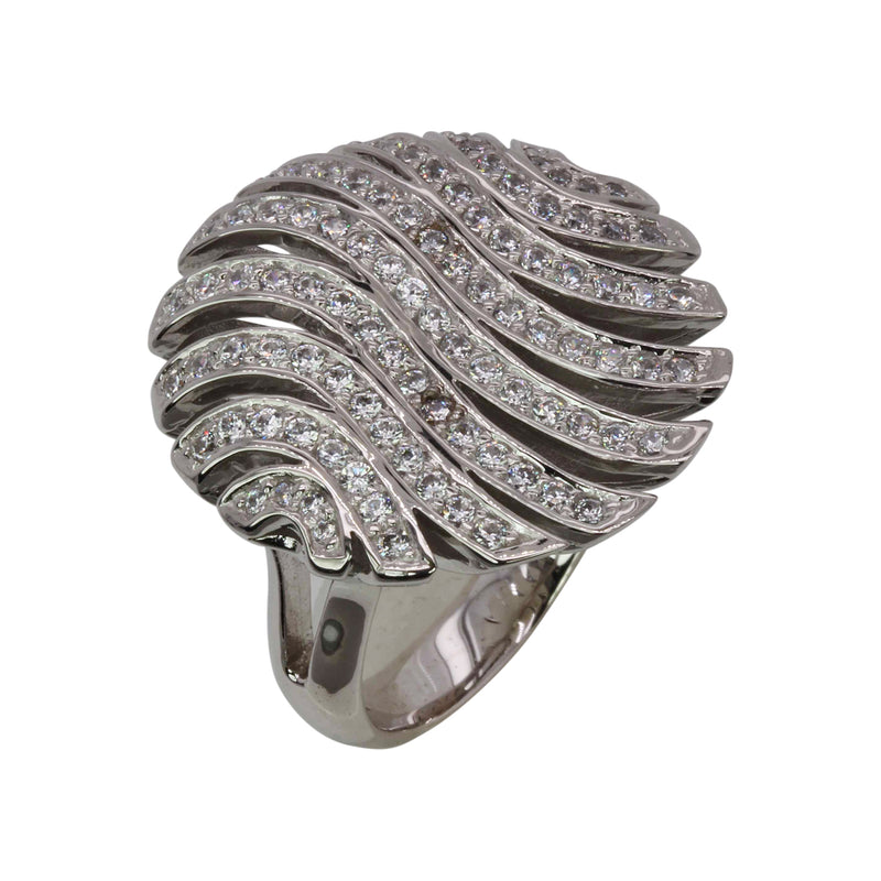 SS & CZ Striped Wave Circle Ring