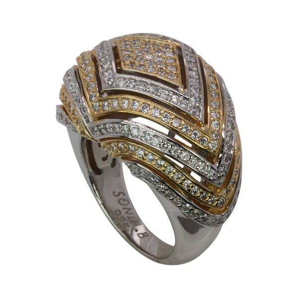 SS Two Tone CZ Ribbon Ring