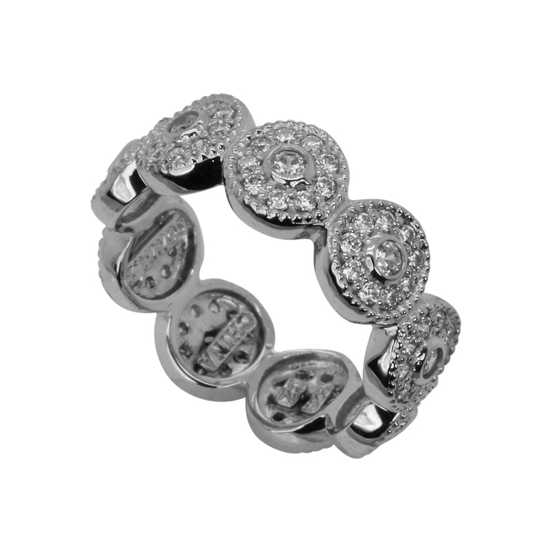 SS & CZ Circle Halo Eternity Ring