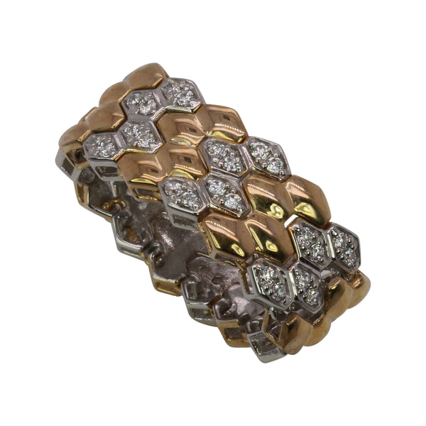 SS & CZ Two Tone Flex Link Ring