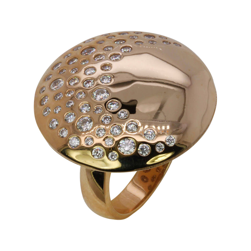 Plated SS & Cz Burnished Set Moon Disk Ring