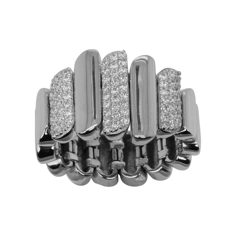 SS & CZ Pave Stagger Bar Flex Ring