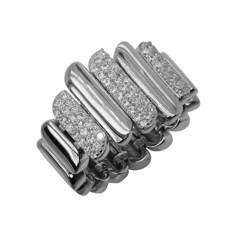 SS & CZ Pave Stagger Bar Flex Ring