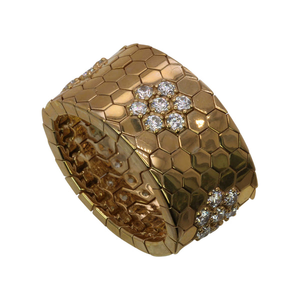 SS & Cz Flower & Honeycomb Flower Ring