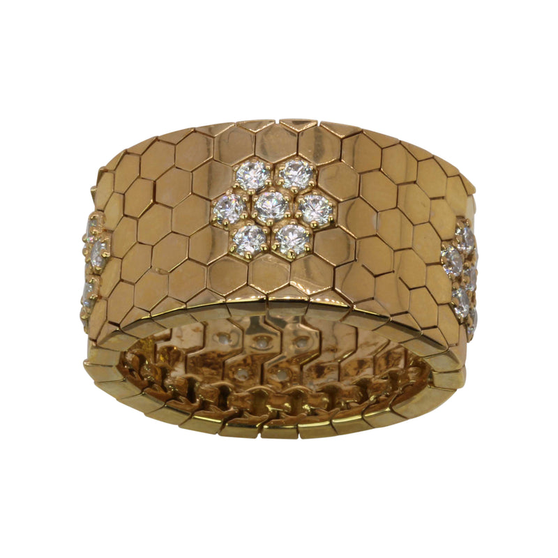 SS & Cz Flower & Honeycomb Flower Ring