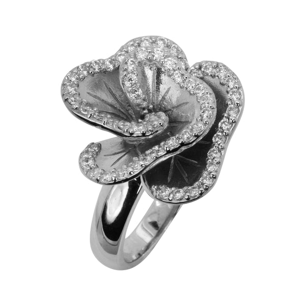 SS & CZ Satin Flower Ring