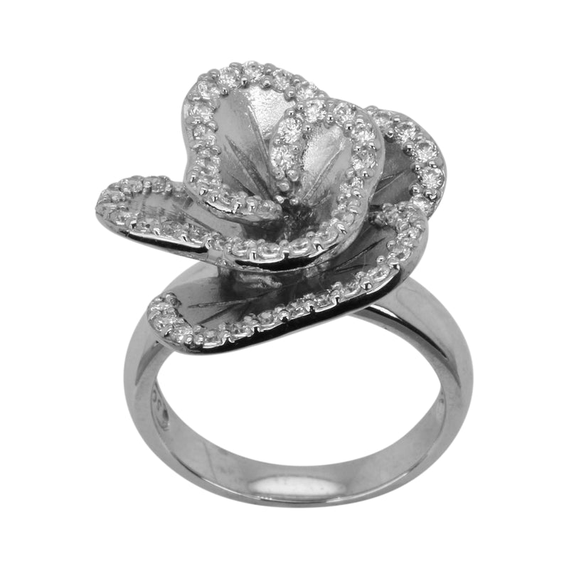 SS & CZ Satin Flower Ring