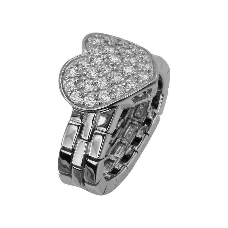 SS & CZ Pave Heart Dream Flex Ring