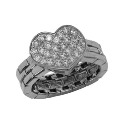 SS & CZ Pave Heart Dream Flex Ring