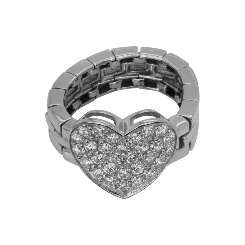 SS & CZ Pave Heart Dream Flex Ring