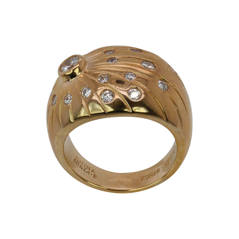 SS & Cz Burnished Set Starburst Ring