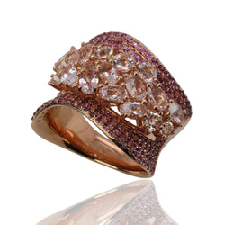 SS Morganite & Rhodolite Cluster Ring