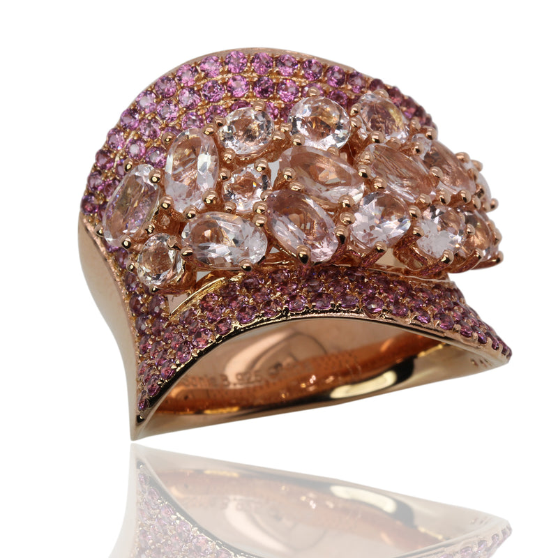 SS Morganite & Rhodolite Cluster Ring