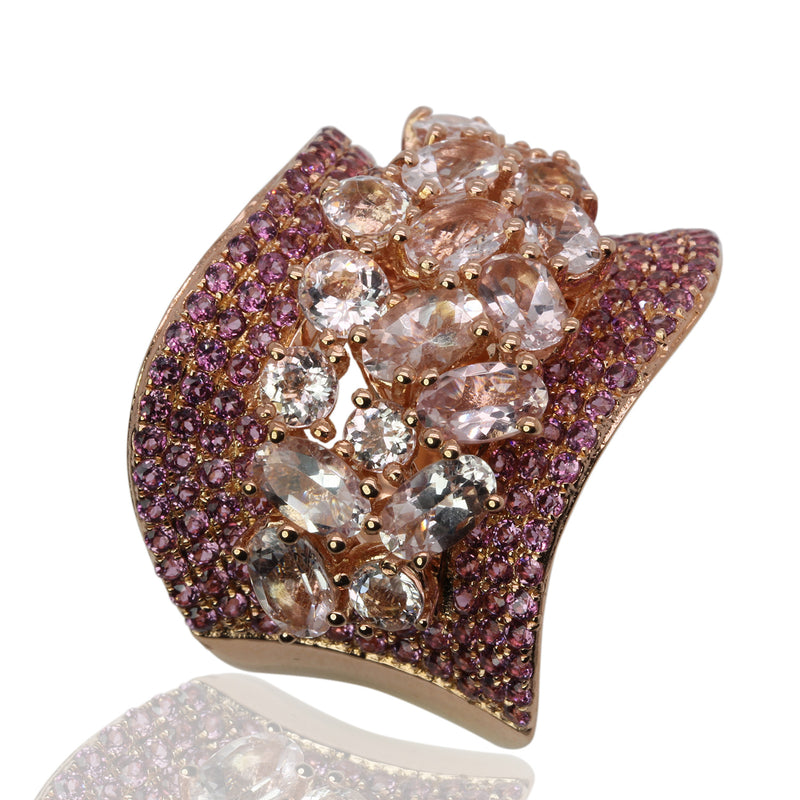 SS Morganite & Rhodolite Cluster Ring