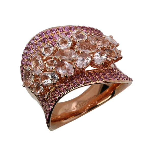 SS Morganite & Rhodolite Cluster Ring