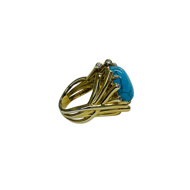 SS Turquoise & White Topaz Accent Ring