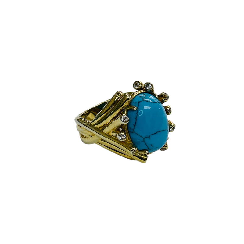 SS Turquoise & White Topaz Accent Ring