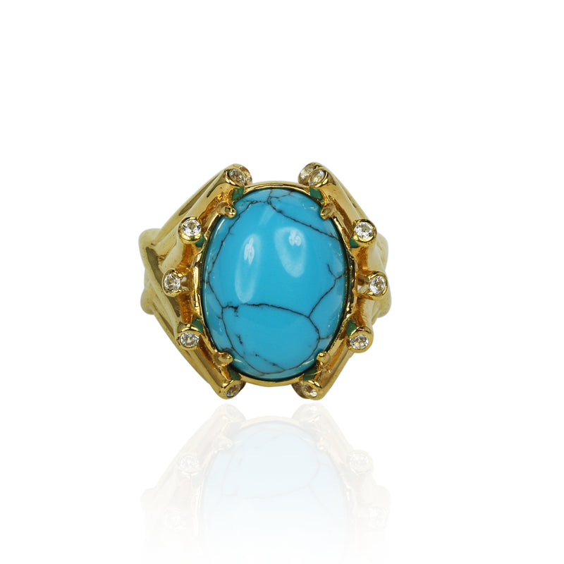 SS Turquoise & White Topaz Accent Ring
