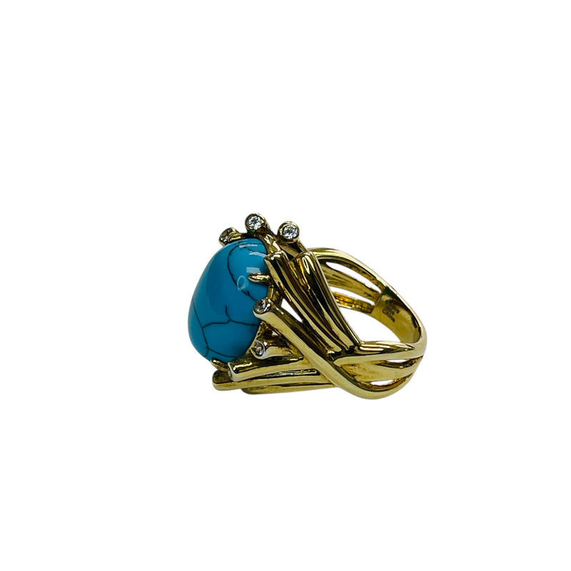SS Turquoise & White Topaz Accent Ring