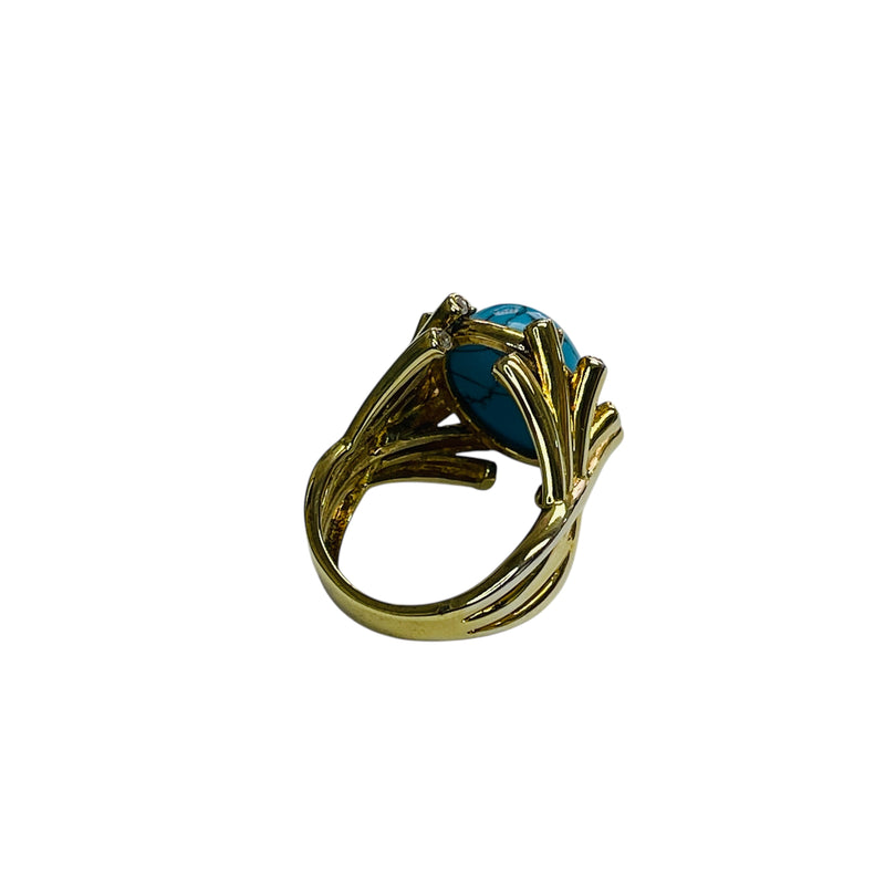 SS Turquoise & White Topaz Accent Ring