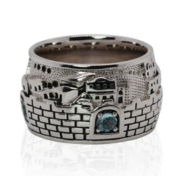 SS & Blue Topaz Jerusalem Skyline Ring