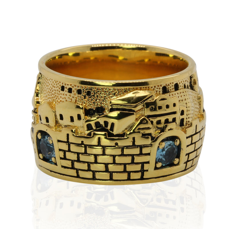 SS & Blue Topaz Jerusalem Skyline Ring