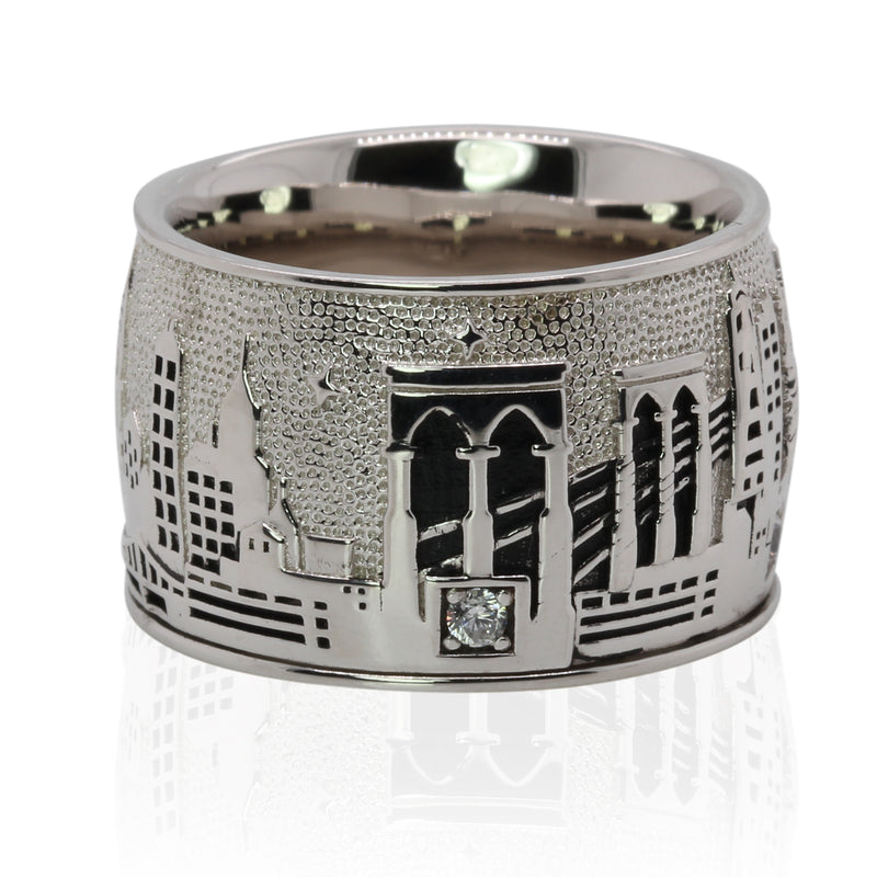 SS & White Cubic Zirconia New York City Skyline Ring