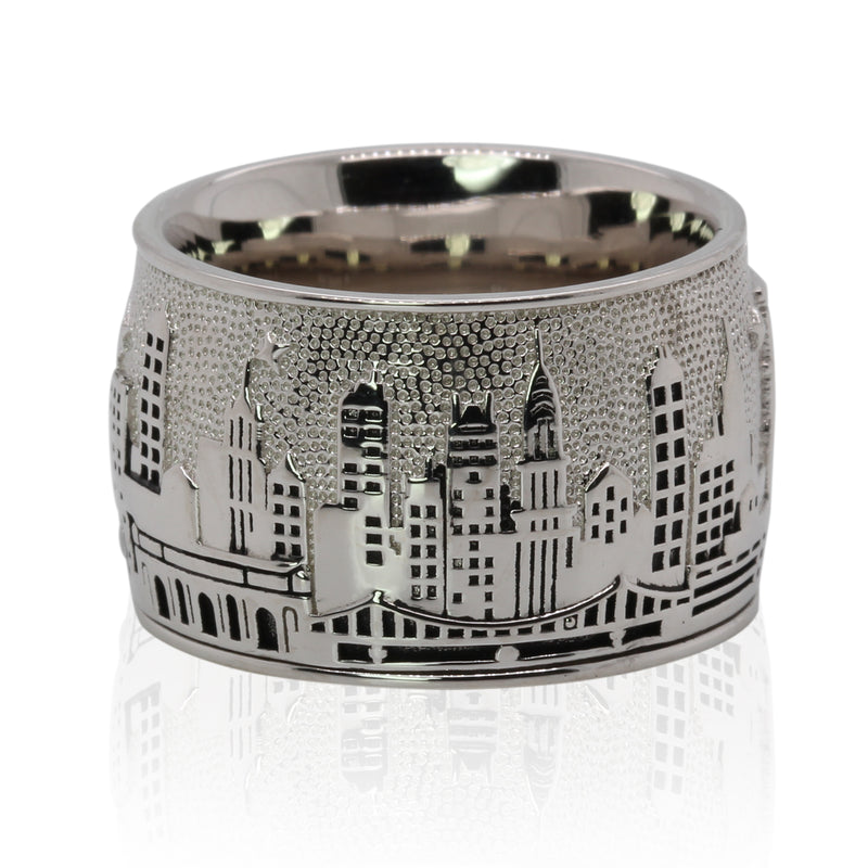 SS & White Cubic Zirconia New York City Skyline Ring