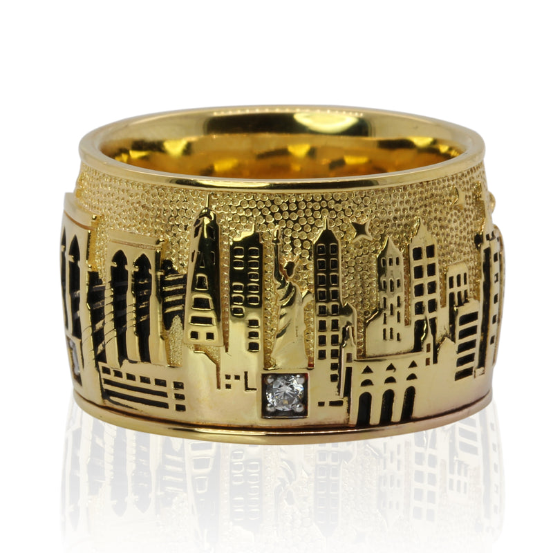 SS & White Cubic Zirconia New York City Skyline Ring