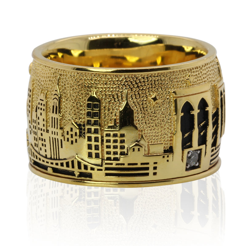 SS & White Cubic Zirconia New York City Skyline Ring