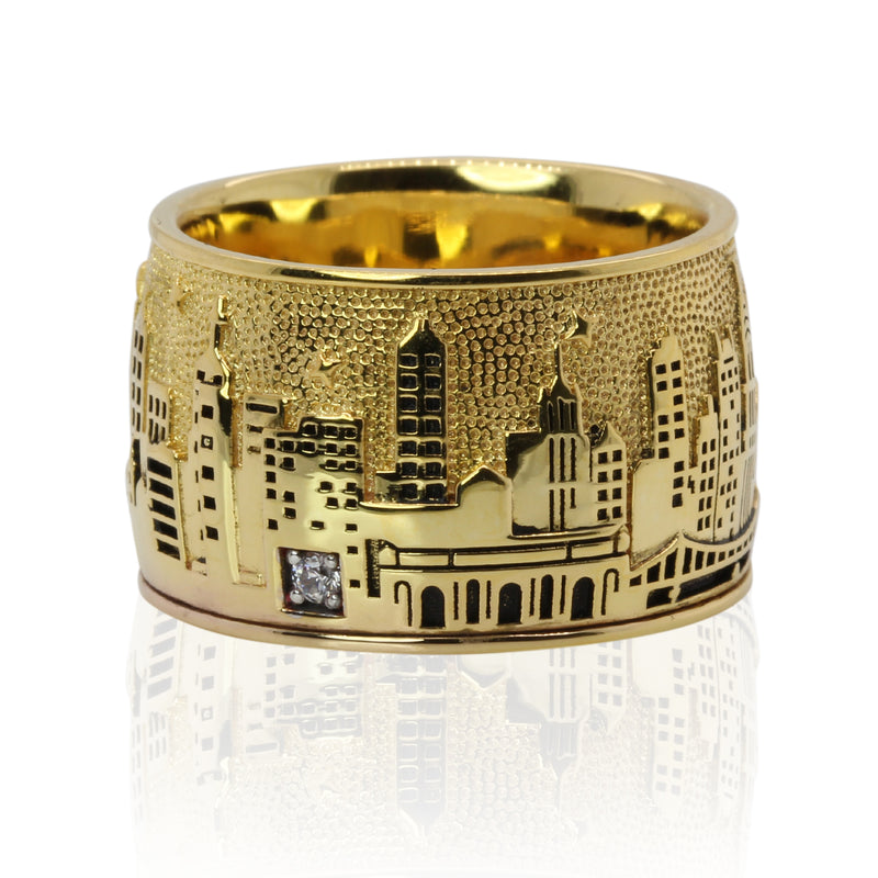 SS & White Cubic Zirconia New York City Skyline Ring