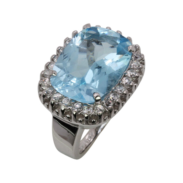 SS Blue Topaz & White Zircon Cocktail Ring