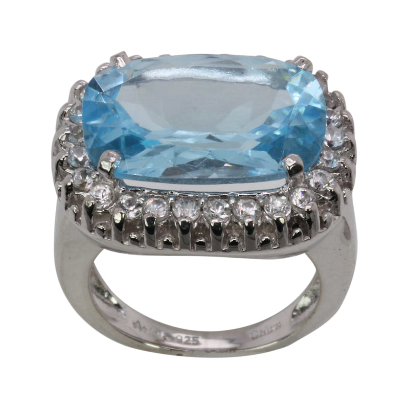 SS Blue Topaz & White Zircon Cocktail Ring