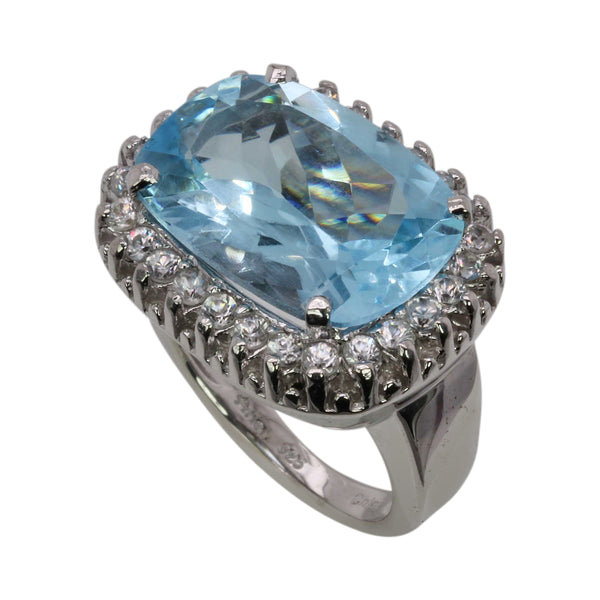 SS Blue Topaz & White Zircon Cocktail Ring