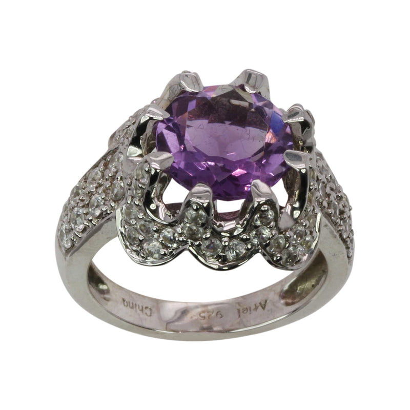 SS Amethyst & White Zircon Multi Claw Ring