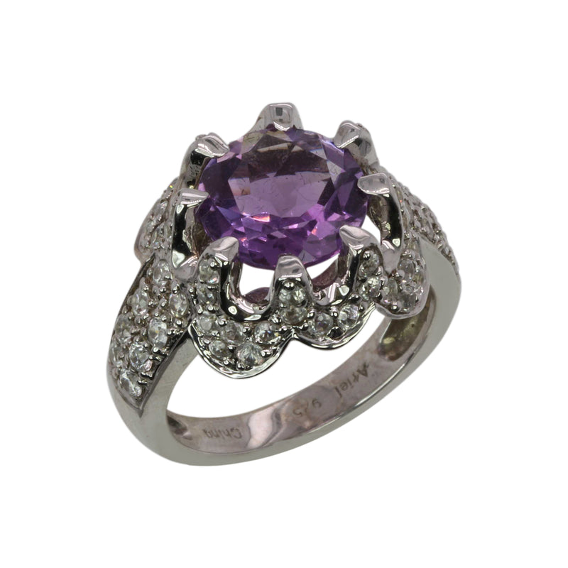 SS Amethyst & White Zircon Multi Claw Ring