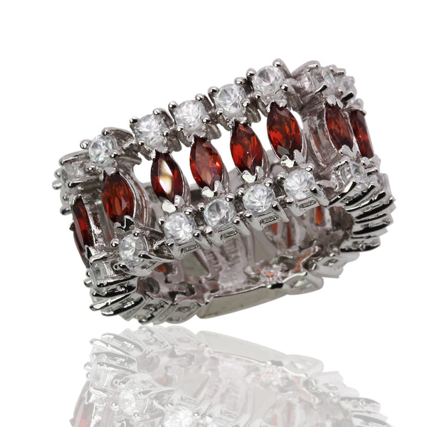 SS Almandite & White Zircon Flex Ring