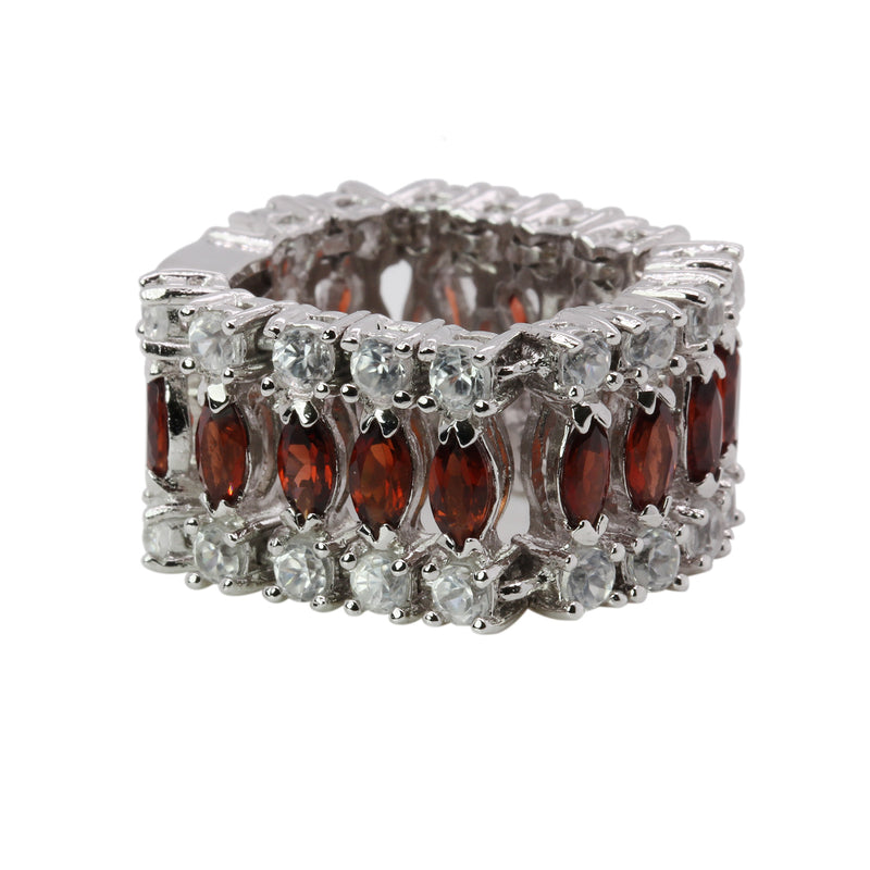 SS Almandite & White Zircon Flex Ring