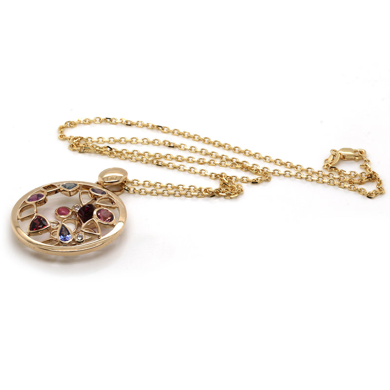 14k Gold Multi-gemstone mosaic Pendant Necklace