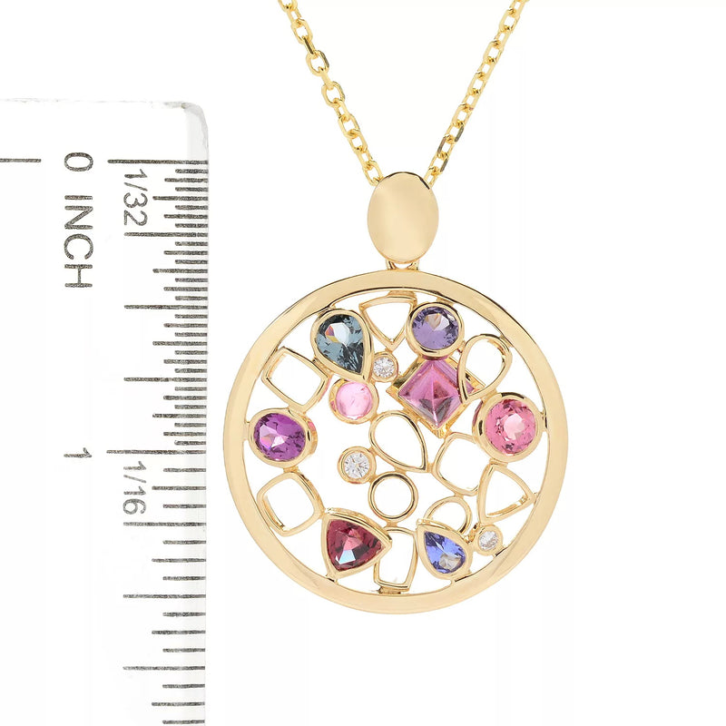 14k Gold Multi-gemstone mosaic Pendant Necklace