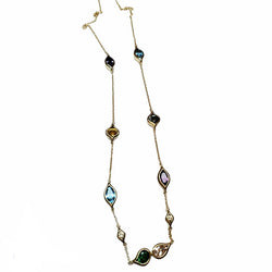 14k Yellow Gold Diamond and Multi Gems Station Necklace