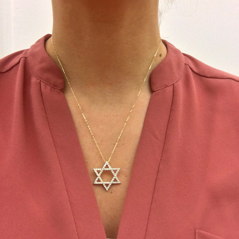 14k Gold Star Of David Pendant Necklace