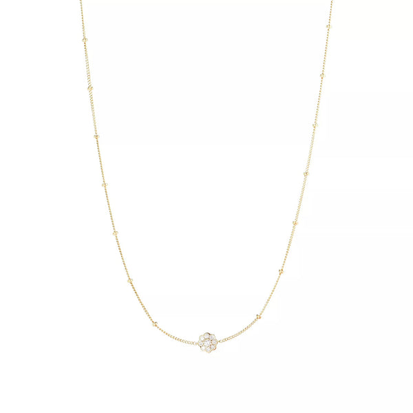 14k Yellow Gold Diamond Petite Flower Cluster Necklace