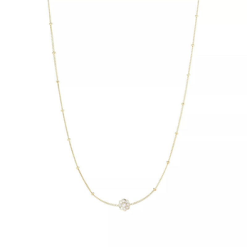 14k Yellow Gold Diamond Petite Flower Cluster Necklace