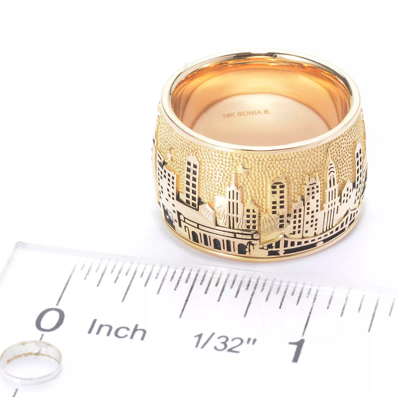 14k Gold & Diamond New York Skyline Ring